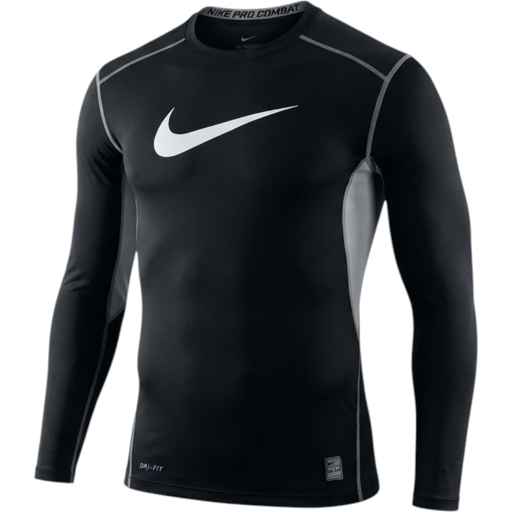Nike Pro Combat Dri-FIT Boys XL Long Sleeve Compression Shirt Black Grey Fitted